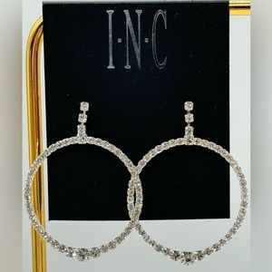 INC Rhinestone Post Circle Earrings in Silver Tone 2 inch approx
